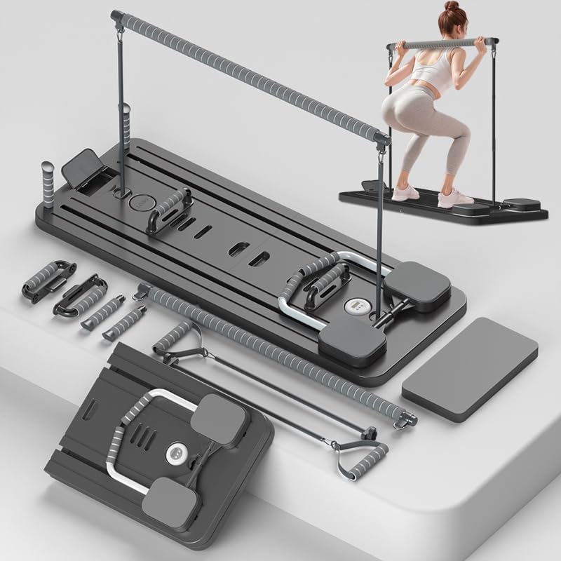 Foldable Pilates Reformer with Resistance Bands & Timer