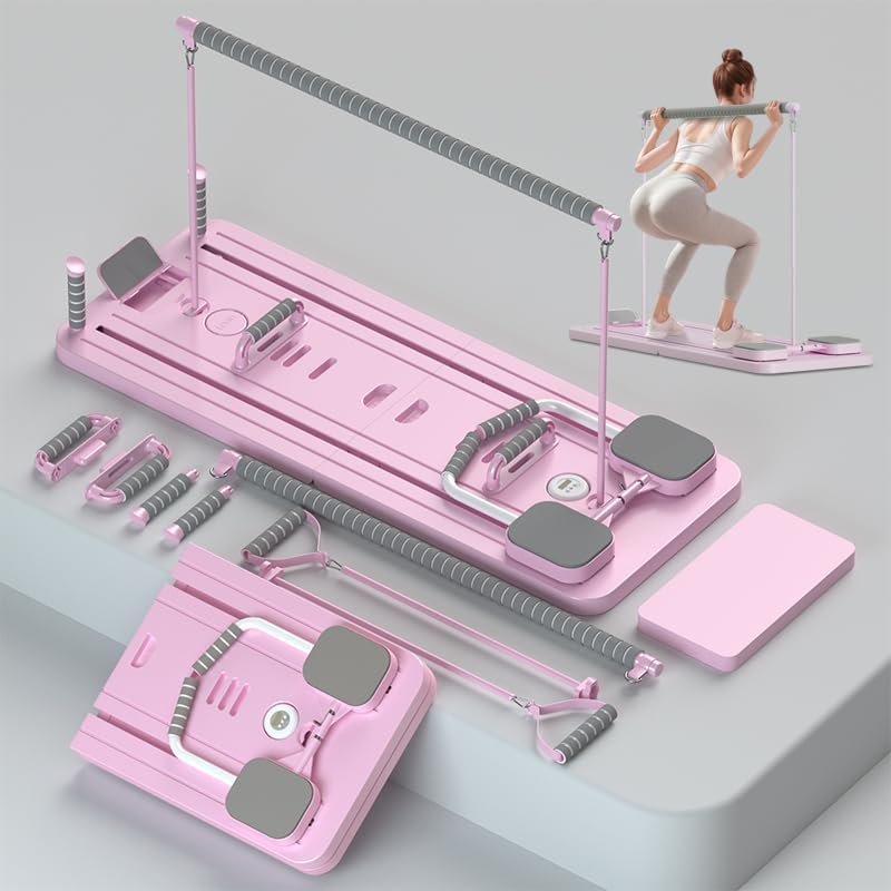 Foldable Pilates Reformer with Resistance Bands & Timer