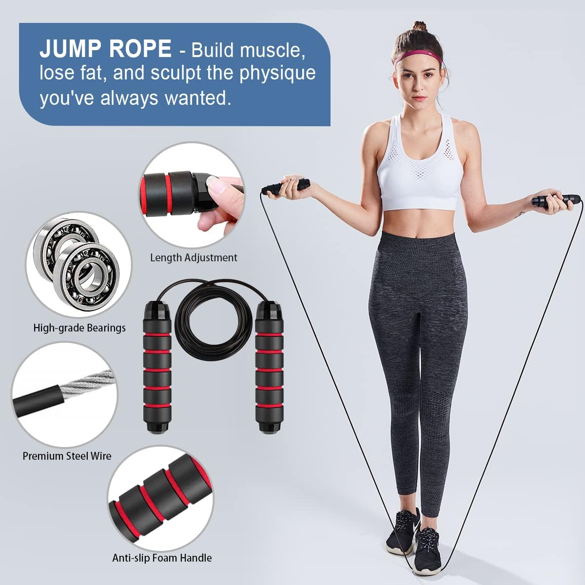 Ab Roller Wheel Kit with Resistance Bands, Knee Mat, Jump Rope, Push-Up Bar