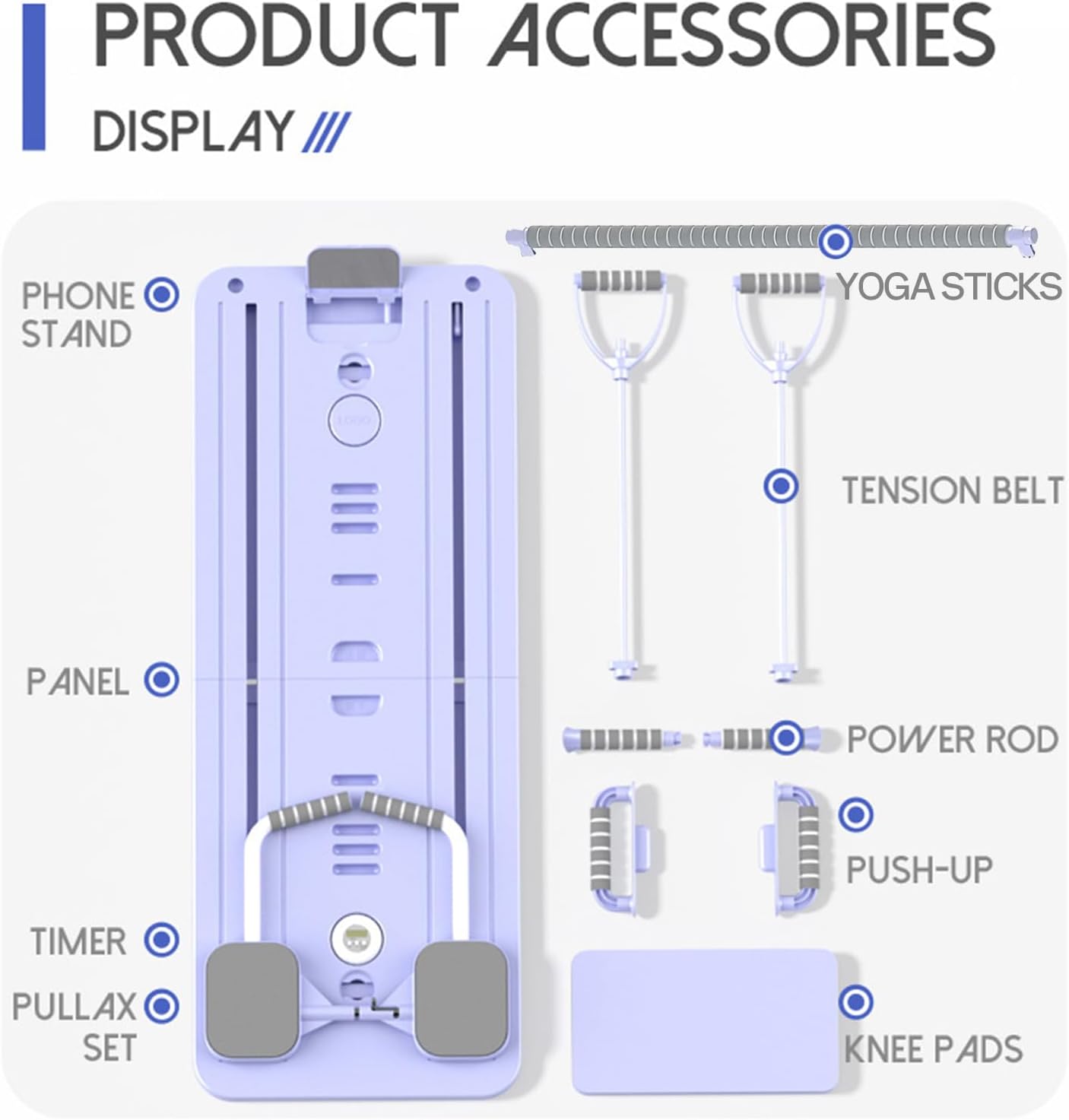 Foldable Pilates Reformer with Resistance Bands & Timer