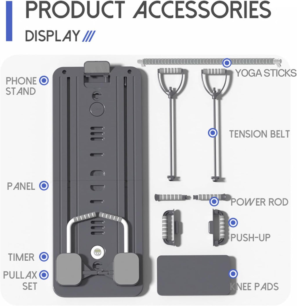 Foldable Pilates Reformer with Resistance Bands & Timer
