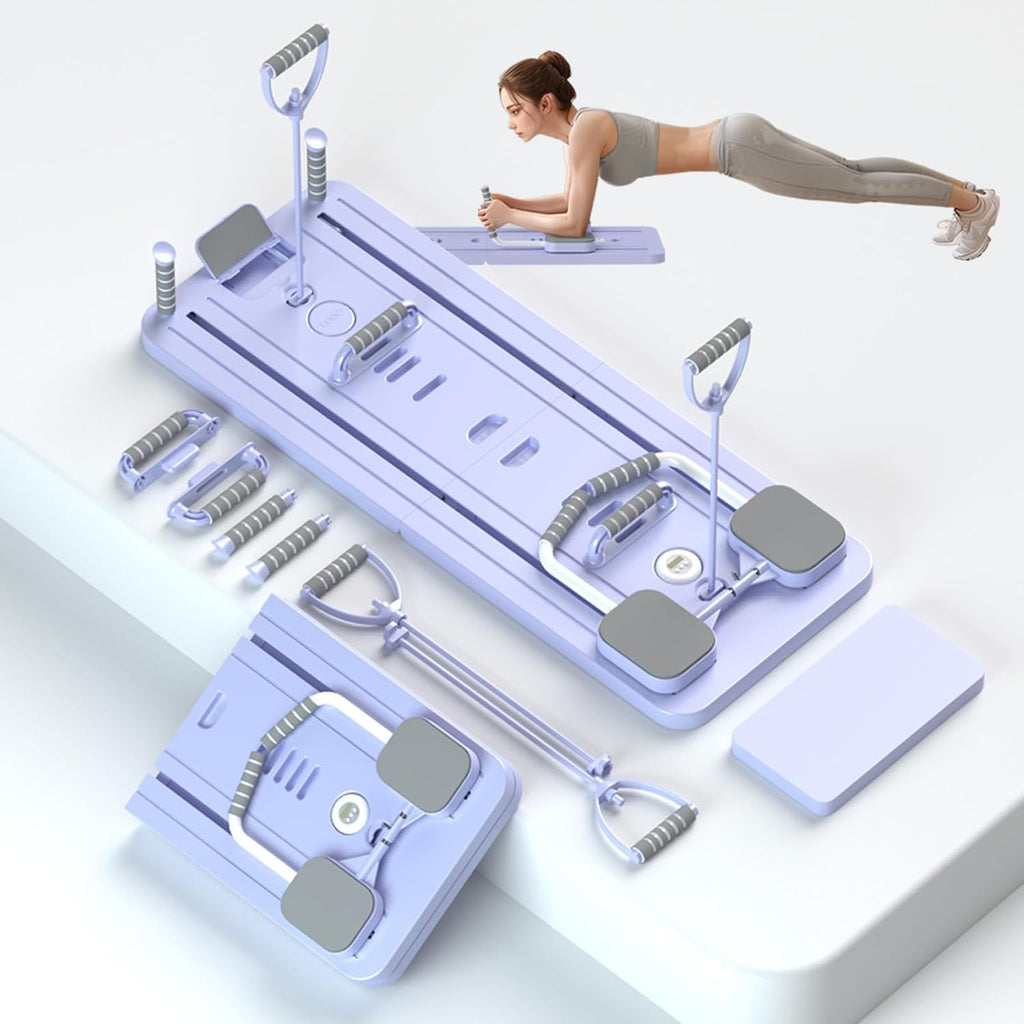 Foldable Pilates Reformer with Resistance Bands & Timer