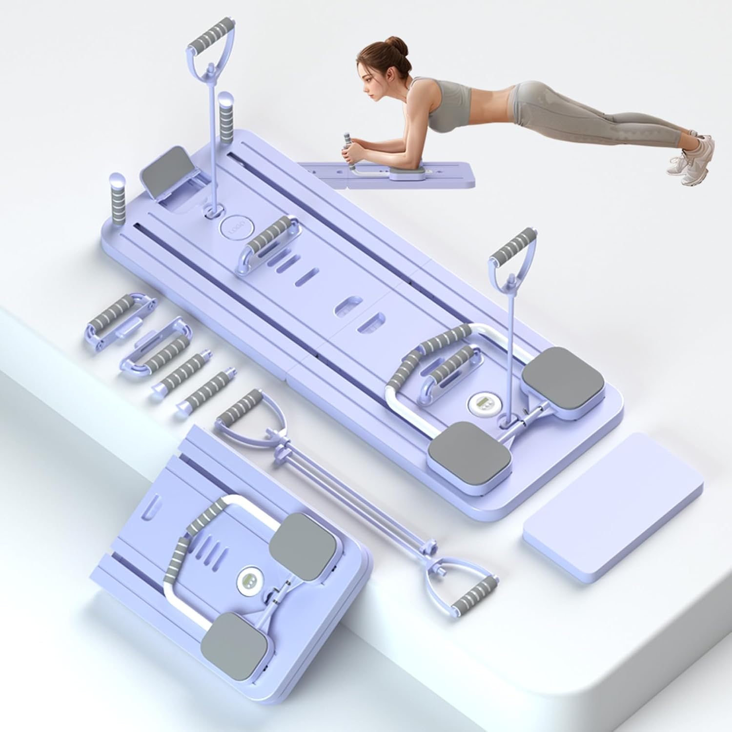 Foldable Pilates Reformer with Resistance Bands & Timer