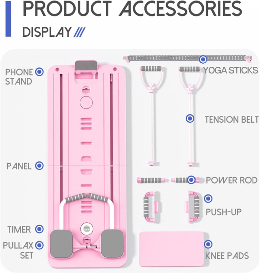 Foldable Pilates Reformer with Resistance Bands & Timer
