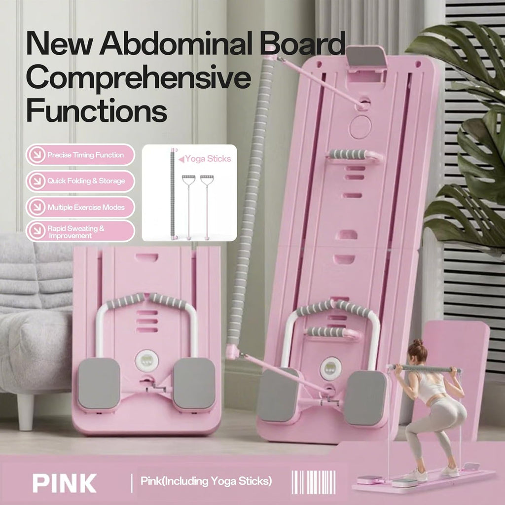 Foldable Pilates Reformer with Resistance Bands & Timer