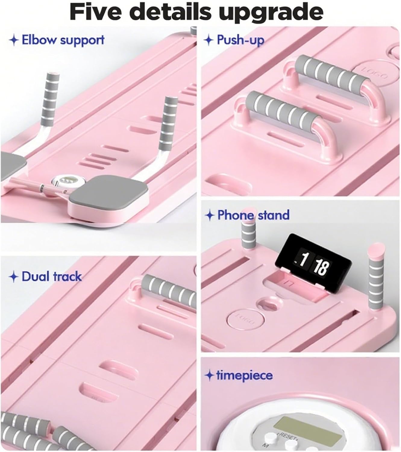 Foldable Pilates Reformer with Resistance Bands & Timer