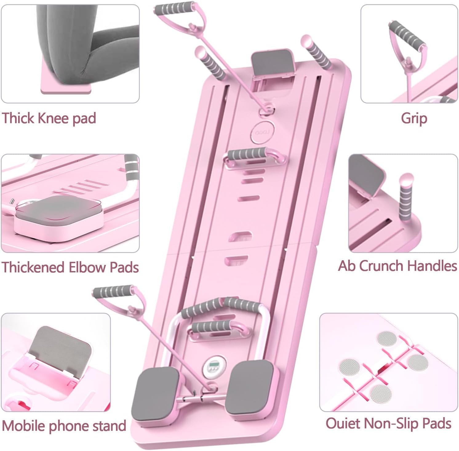 Foldable Pilates Reformer with Resistance Bands & Timer