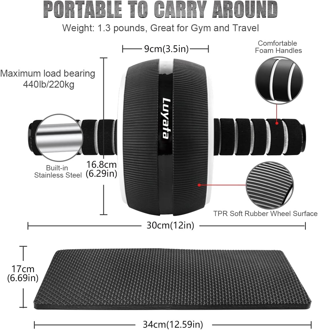 Ab Roller Wheel Kit with Resistance Bands, Knee Mat, Jump Rope, Push-Up Bar