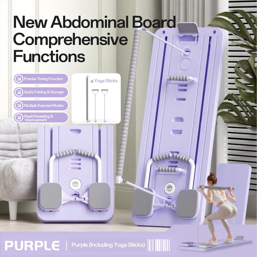 Foldable Pilates Reformer with Resistance Bands & Timer