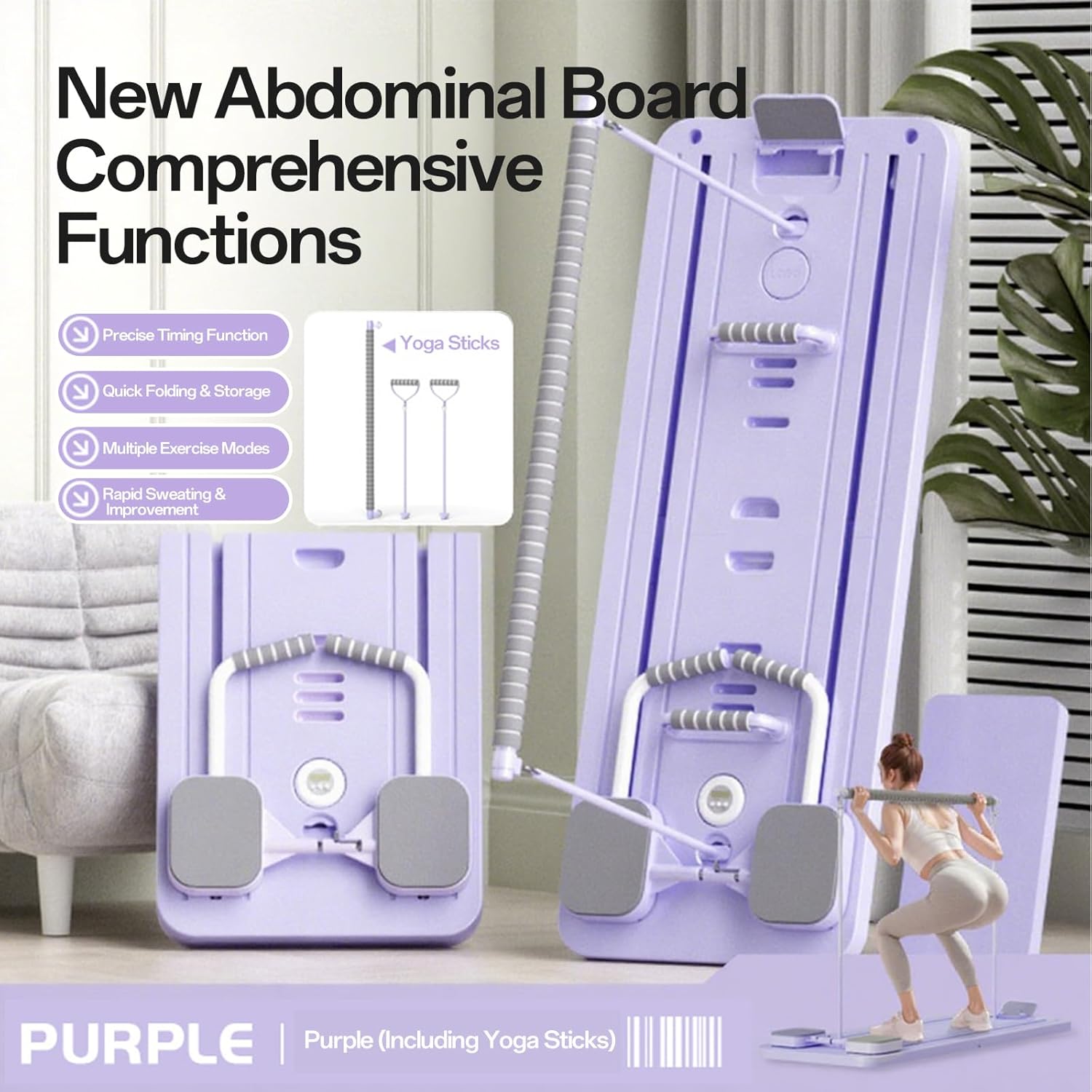 Foldable Pilates Reformer with Resistance Bands & Timer