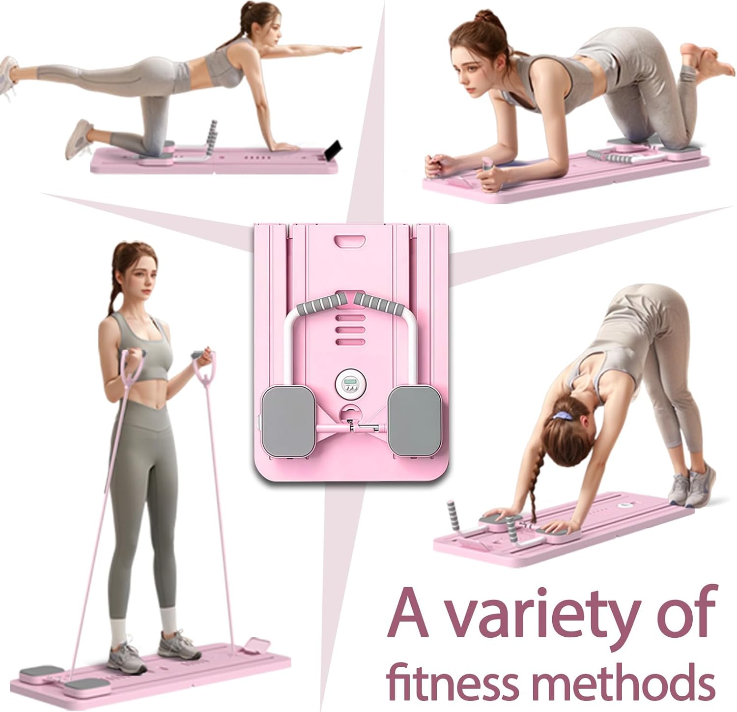 Foldable Pilates Reformer with Resistance Bands & Timer