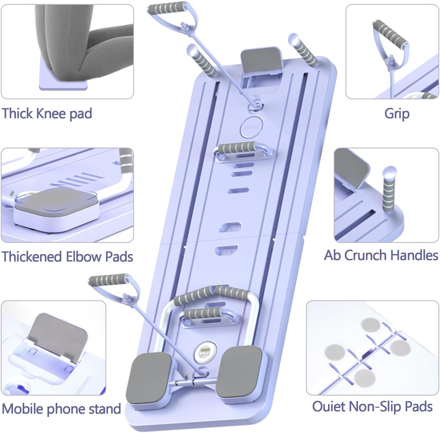 Foldable Pilates Reformer with Resistance Bands & Timer
