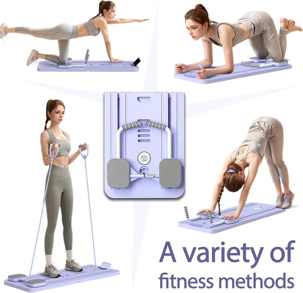 Foldable Pilates Reformer with Resistance Bands & Timer