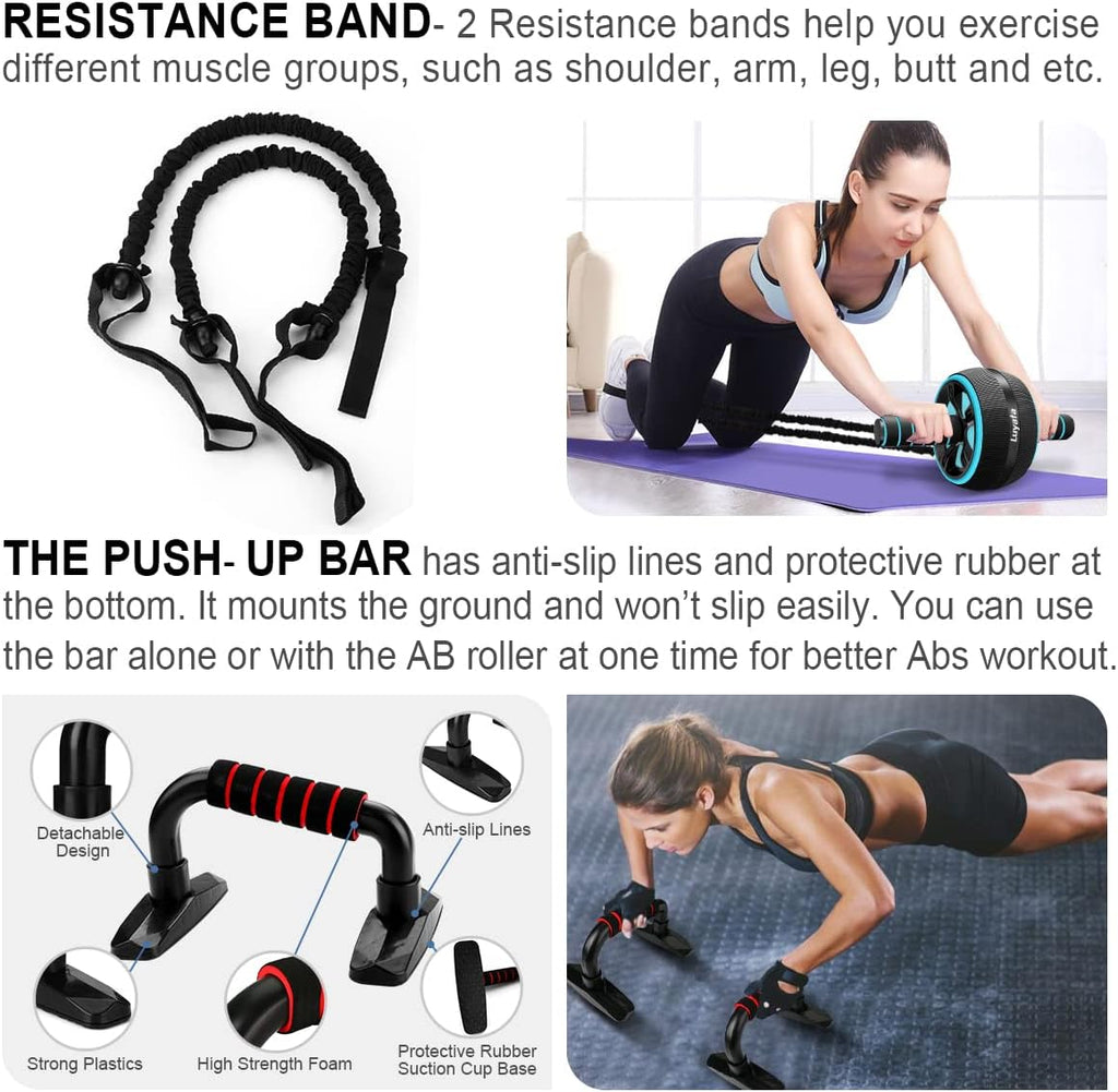 Ab Roller Wheel Kit with Resistance Bands, Knee Mat, Jump Rope, Push-Up Bar