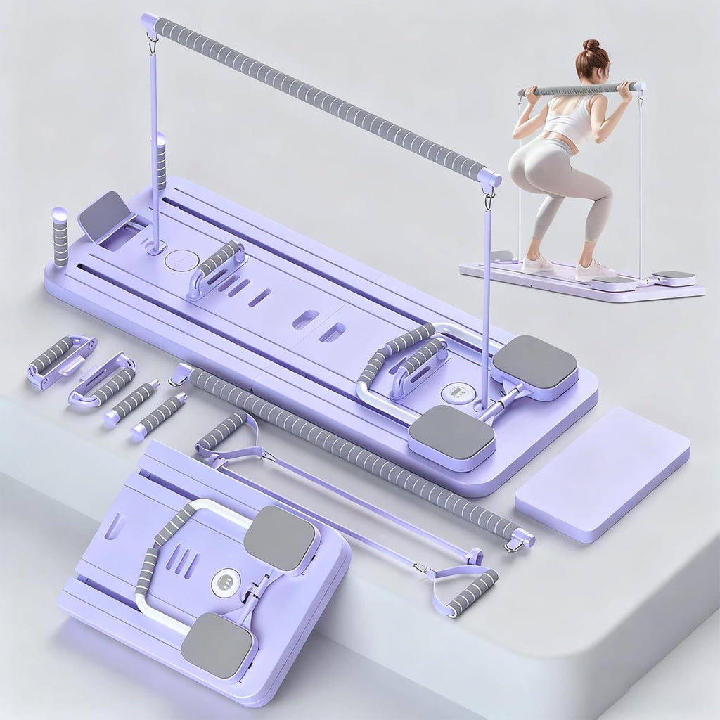 Foldable Pilates Reformer with Resistance Bands & Timer